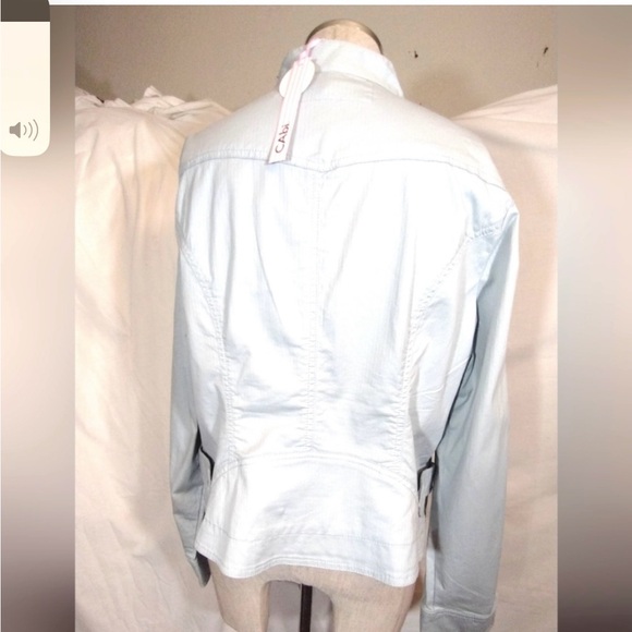 Cabi TAG Denim Crop Jacket, blue, band collar chest front pckets, Zip, Cuffs,XL - Picture 1 of 5